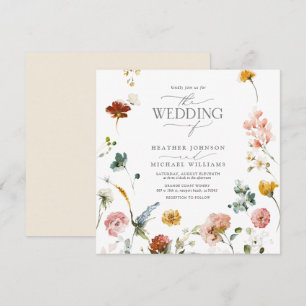 Elegante Tuinbloemen Waterverf Bloemen Bruiloft Kaart