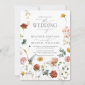 Elegante Tuinbloemen Waterverf Bloemen Bruiloft Kaart (Voorkant)