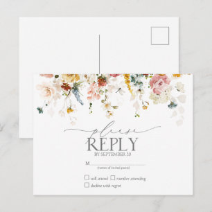 Elegante Tuinbloemen Waterverf Bloemen RSVP Uitnodiging Briefkaart