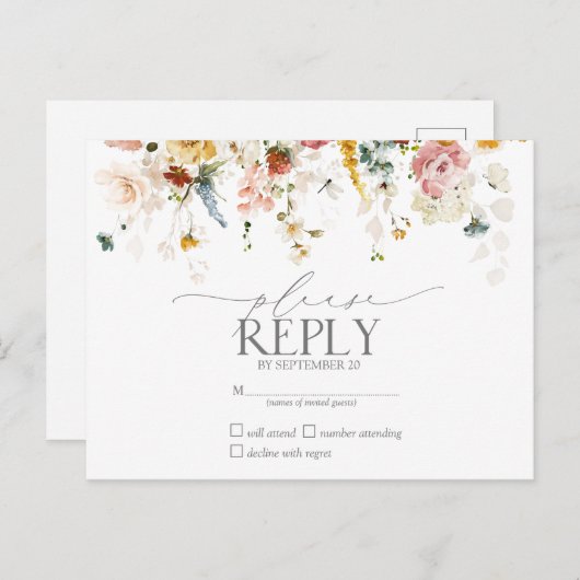 Elegante Tuinbloemen Waterverf Bloemen RSVP Uitnodiging Briefkaart (Voorkant / Achterkant)