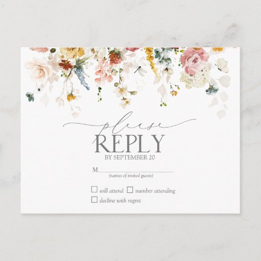 Elegante Tuinbloemen Waterverf Bloemen RSVP Uitnodiging Briefkaart (Voorkant)