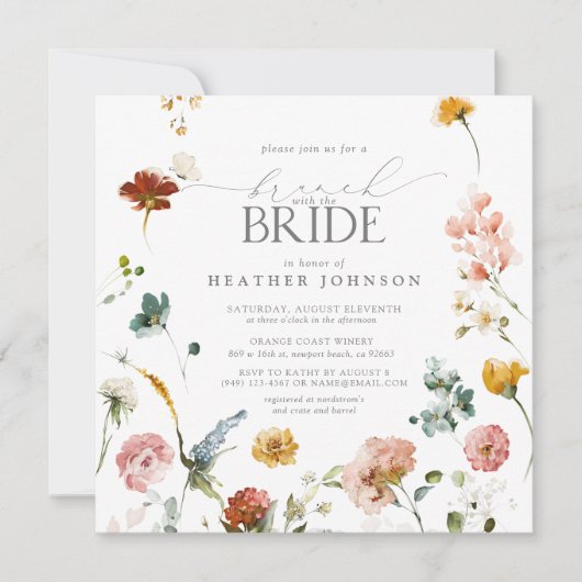 Elegante Tuinbloemen Waterverf Bruidsbrunch Kaart (Voorkant)