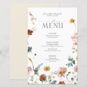 Elegante Tuinbloemen Waterverf Bruiloft Menu (Voorkant / Achterkant)