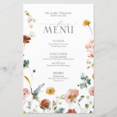 Elegante Tuinbloemen Waterverf Bruiloft Menu (Voorkant)