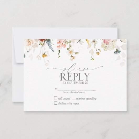 Elegante Tuinbloemen Waterverf Geen Menu RSVP (Achterkant)