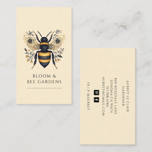 Elegante Tuinier Botanische Bij Visitekaartje (Voorkant / Achterkant)
