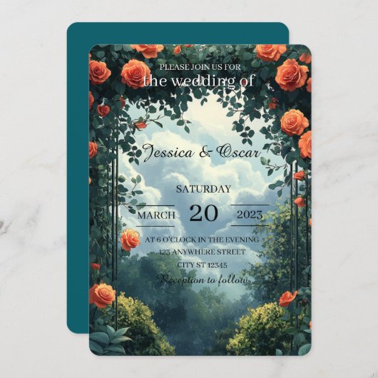 Elegante Tuinlandschap Achtergrond met Bloemen Kaart (Voorkant / Achterkant)