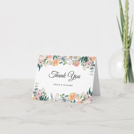 Elegante tuinroos Pioenroos bloemige bedankkaart (Voorkant)