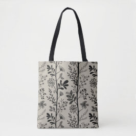 Elegante Tuinverzinking Zwarte Bloemensilhouet Tote Bag