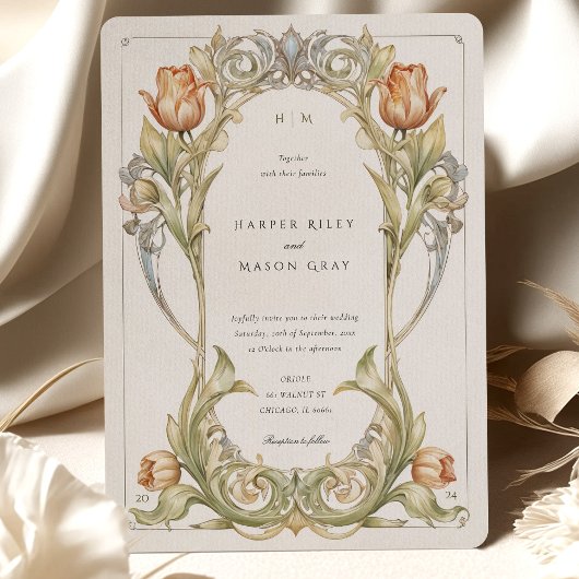 Elegante Tulip Art Nouveau bruiloft uitnodiging