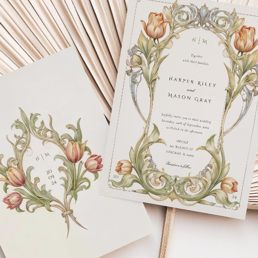 Elegante Tulip Art Nouveau bruiloft uitnodiging