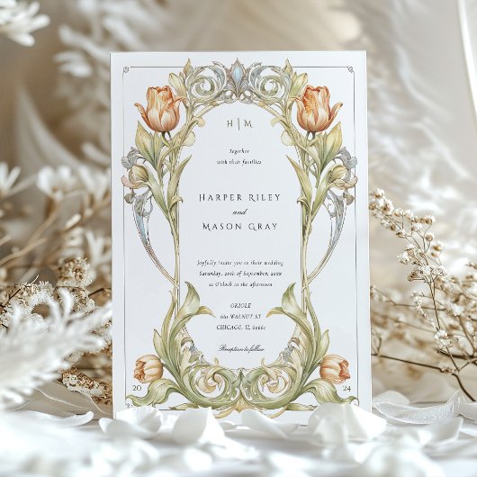 Elegante Tulip Art Nouveau bruiloft uitnodiging
