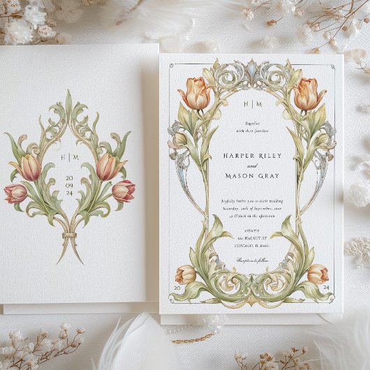 Elegante Tulip Art Nouveau bruiloft uitnodiging