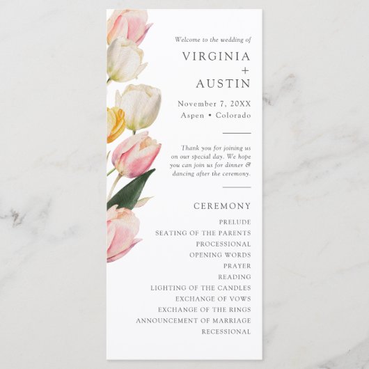 Elegante Tulip bruiloft programma's (Voorkant)