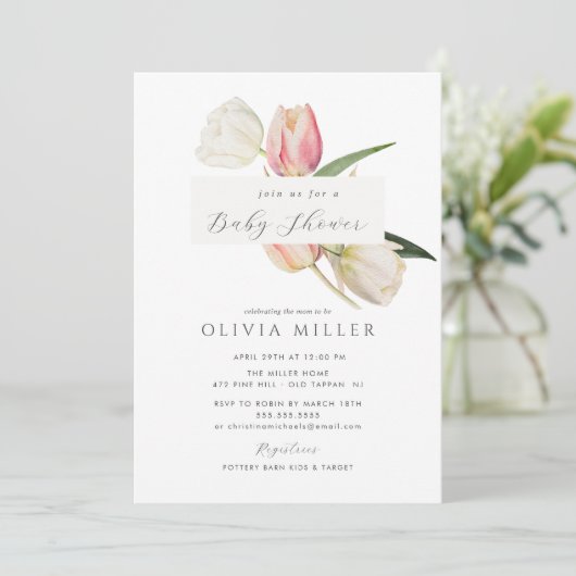 Elegante Tulp Baby Shower Uitnodiging (Staand voorkant)