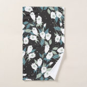 Elegante Tulp Bloem Patroon Zwarte Achtergrond Bad Handdoek (Handdoek)