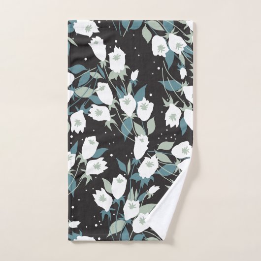 Elegante Tulp Bloem Patroon Zwarte Achtergrond Bad Handdoek (Handdoek)