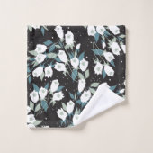 Elegante Tulp Bloem Patroon Zwarte Achtergrond Bad Handdoek (Wasdoekje)