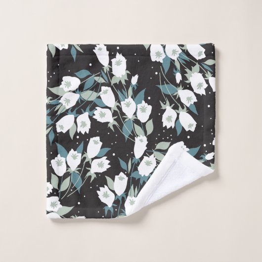 Elegante Tulp Bloem Patroon Zwarte Achtergrond Bad Handdoek (Wasdoekje)