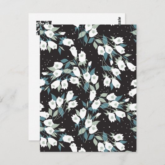 Elegante Tulp Bloem Patroon Zwarte Achtergrond Briefkaart (Voorkant / Achterkant)