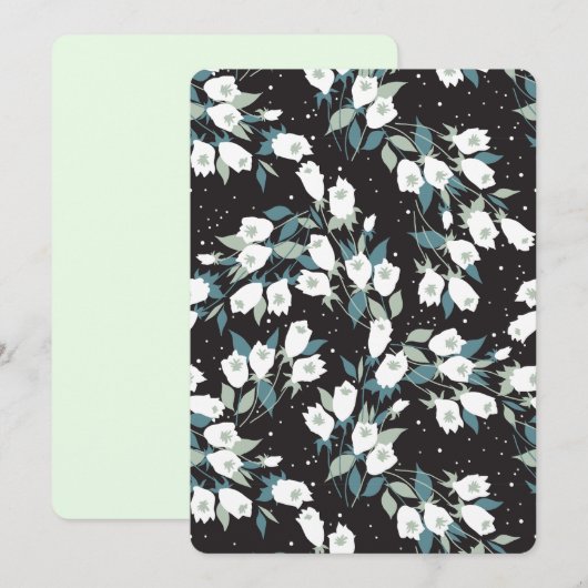 Elegante Tulp Bloem Patroon Zwarte Achtergrond Feestdagenkaart (Voorkant / Achterkant)