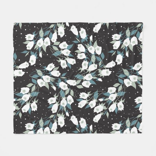 Elegante Tulp Bloem Patroon Zwarte Achtergrond Fleece Deken (Voorkant (Horizontaal))