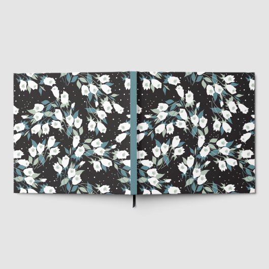 Elegante Tulp Bloem Patroon Zwarte Achtergrond Gastenboek (Volledig)