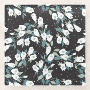 Elegante Tulp Bloem Patroon Zwarte Achtergrond Glazen Onderzetter