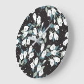 Elegante Tulp Bloem Patroon Zwarte Achtergrond Grote Klok (Hoek)