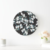 Elegante Tulp Bloem Patroon Zwarte Achtergrond Grote Klok (Huis)