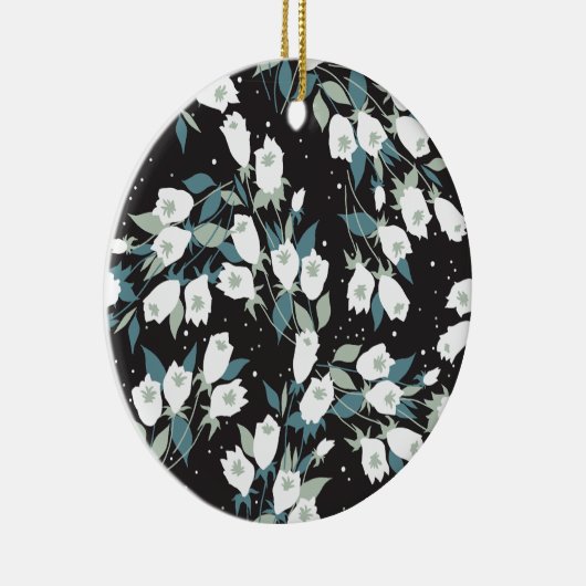 Elegante Tulp Bloem Patroon Zwarte Achtergrond Keramisch Ornament (Rechts)