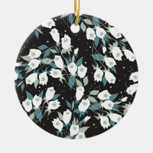 Elegante Tulp Bloem Patroon Zwarte Achtergrond Keramisch Ornament