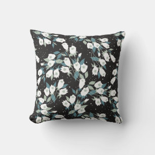 Elegante Tulp Bloem Patroon Zwarte Achtergrond Kussen