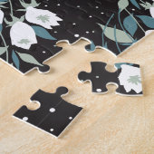 Elegante Tulp Bloem Patroon Zwarte Achtergrond Legpuzzel (Zijkant)