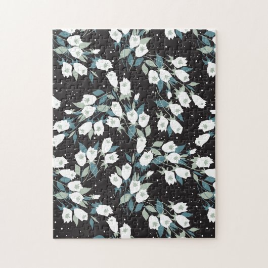 Elegante Tulp Bloem Patroon Zwarte Achtergrond Legpuzzel (Verticaal)