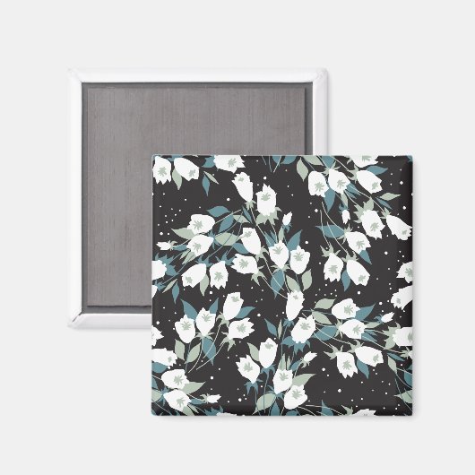 Elegante Tulp Bloem Patroon Zwarte Achtergrond Magneet (Voorkant / Achterkant)