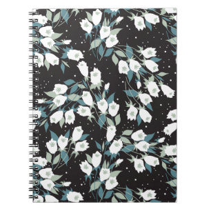 Elegante Tulp Bloem Patroon Zwarte Achtergrond Notitieboek