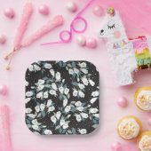 Elegante Tulp Bloem Patroon Zwarte Achtergrond Papieren Bordje (Feest)