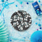 Elegante Tulp Bloem Patroon Zwarte Achtergrond Papieren Bordje (Feest)