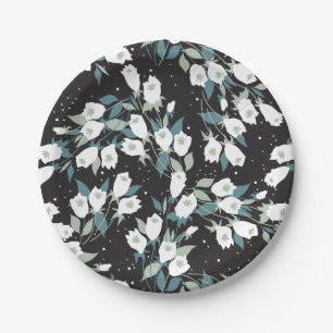 Elegante Tulp Bloem Patroon Zwarte Achtergrond Papieren Bordje