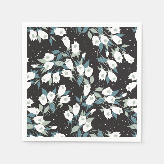 Elegante Tulp Bloem Patroon Zwarte Achtergrond Servet (Voorkant)