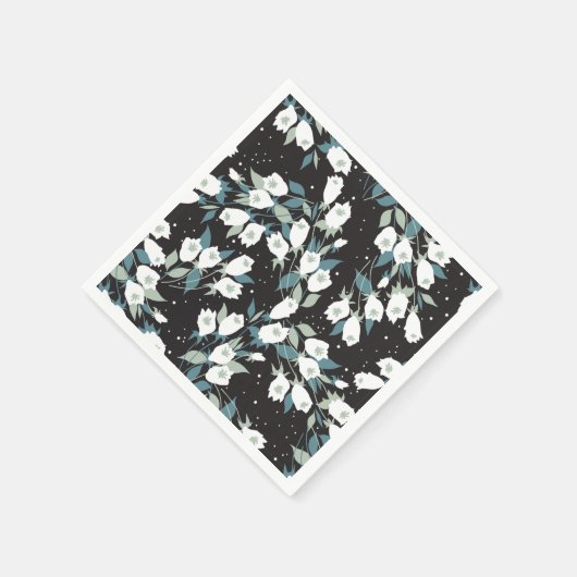 Elegante Tulp Bloem Patroon Zwarte Achtergrond Servet (Hoek)