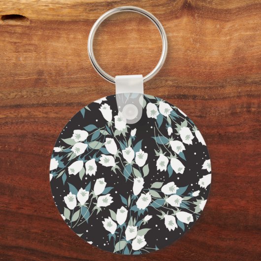 Elegante Tulp Bloem Patroon Zwarte Achtergrond Sleutelhanger (Achterkant)