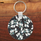 Elegante Tulp Bloem Patroon Zwarte Achtergrond Sleutelhanger (Voorkant)