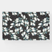 Elegante Tulp Bloem Patroon Zwarte Achtergrond Spandoek (Horizontaal)