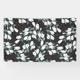 Elegante Tulp Bloem Patroon Zwarte Achtergrond Spandoek