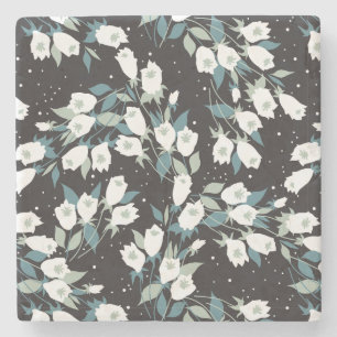 Elegante Tulp Bloem Patroon Zwarte Achtergrond Stenen Onderzetter