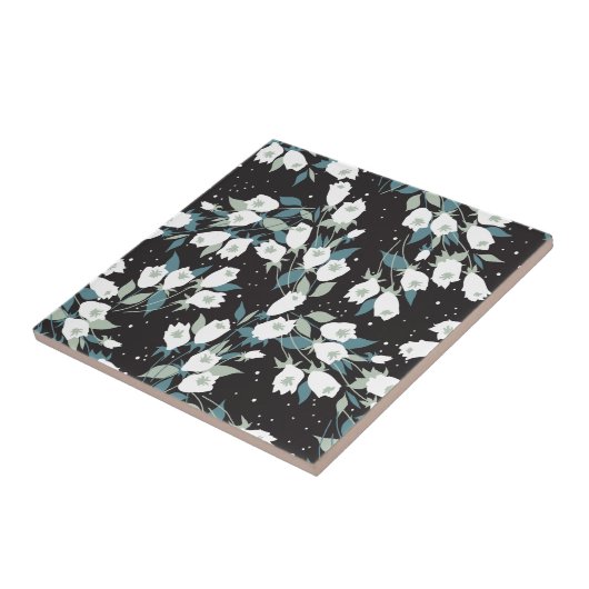 Elegante Tulp Bloem Patroon Zwarte Achtergrond Tegeltje (Zijkant)