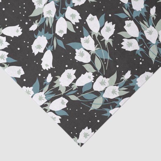 Elegante Tulp Bloem Patroon Zwarte Achtergrond Tissuepapier (Detail)