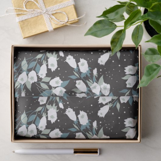 Elegante Tulp Bloem Patroon Zwarte Achtergrond Tissuepapier (Geschenk)